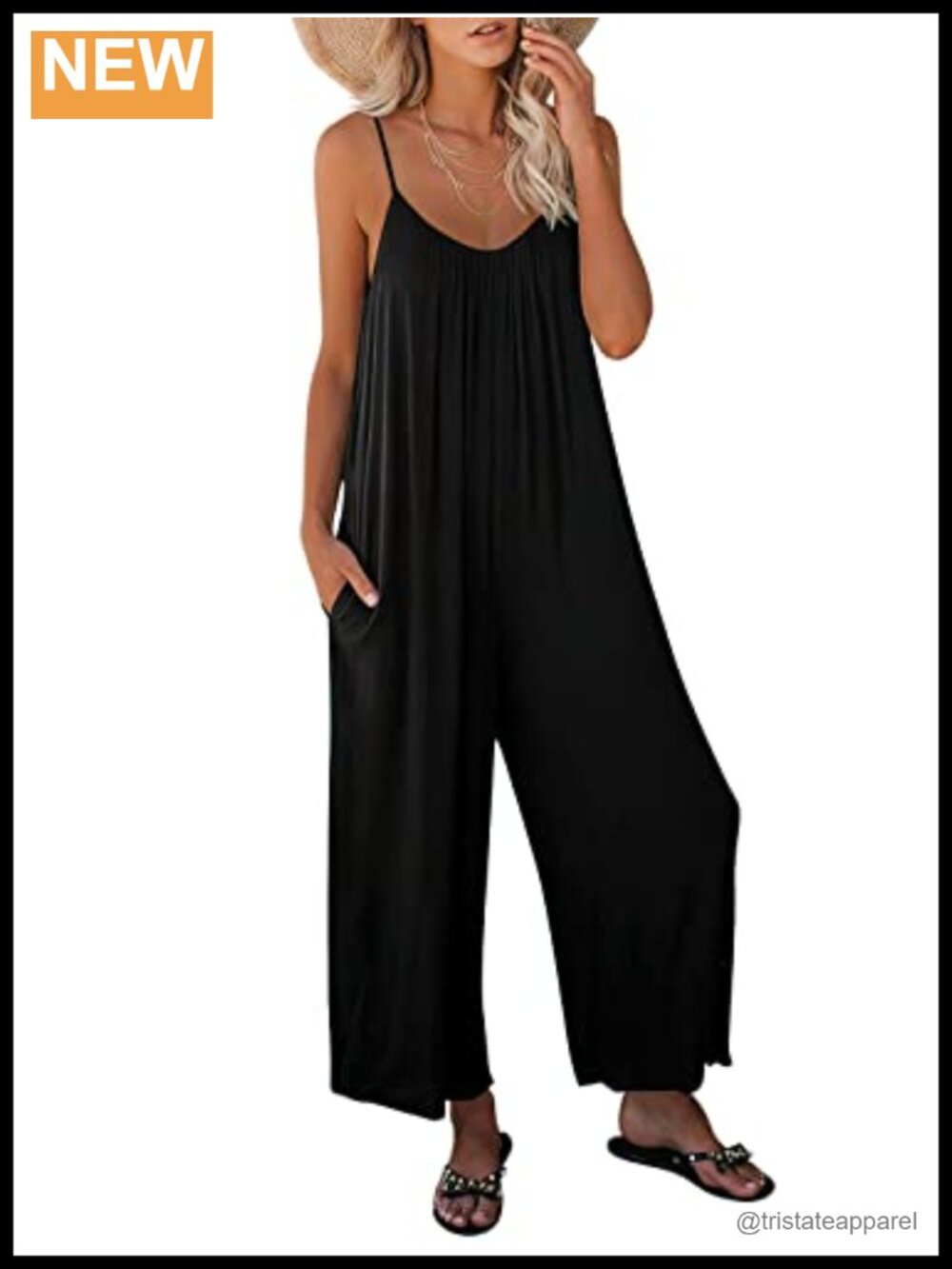 Women's Sleeveless Wide Leg Jumpsuit Loose Fit Two Side Pockets Ankle Length
